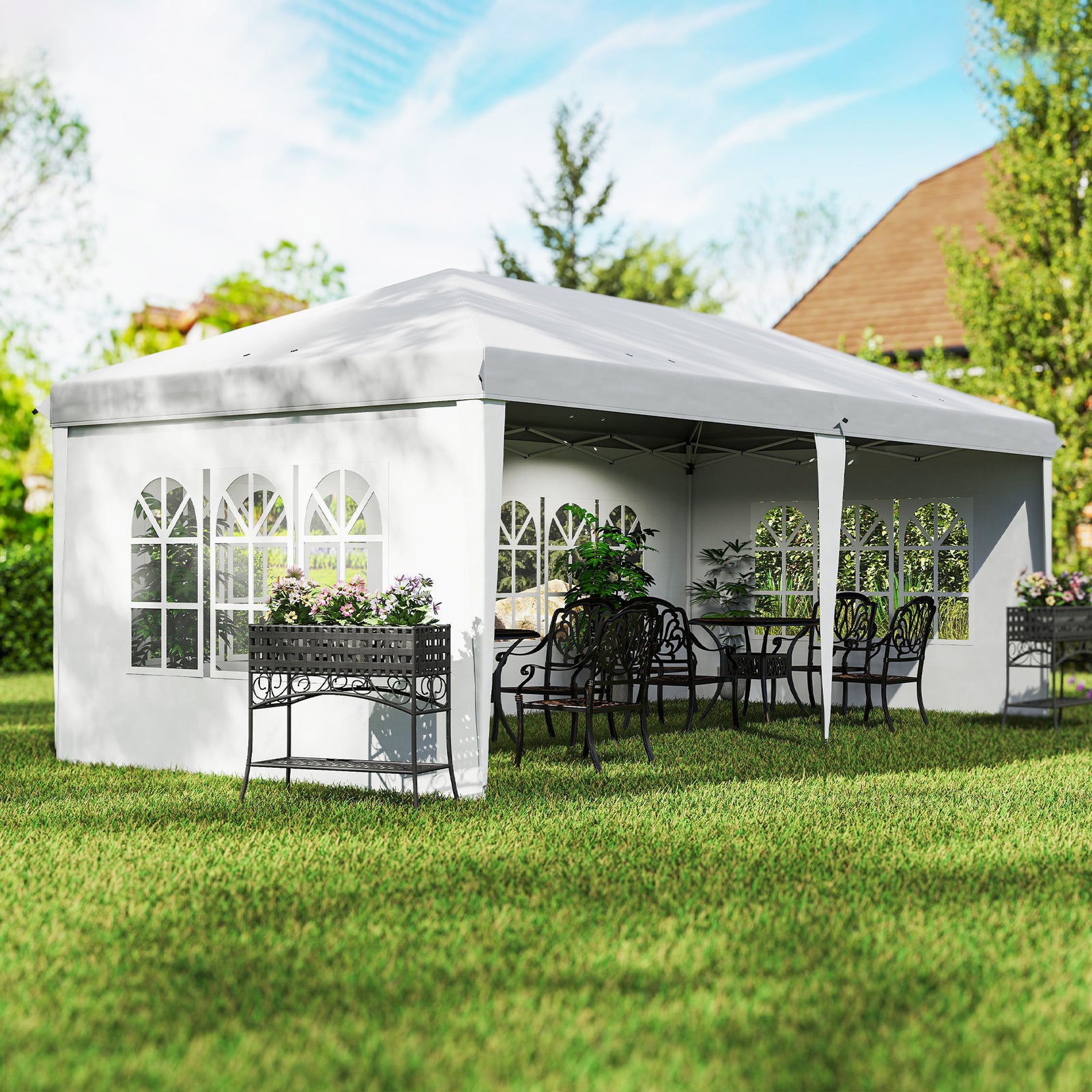 3 x 6m Pop Up Gazebo, Height Adjustable Marquee Party Tent with Sidewalls and Storage Bag, White