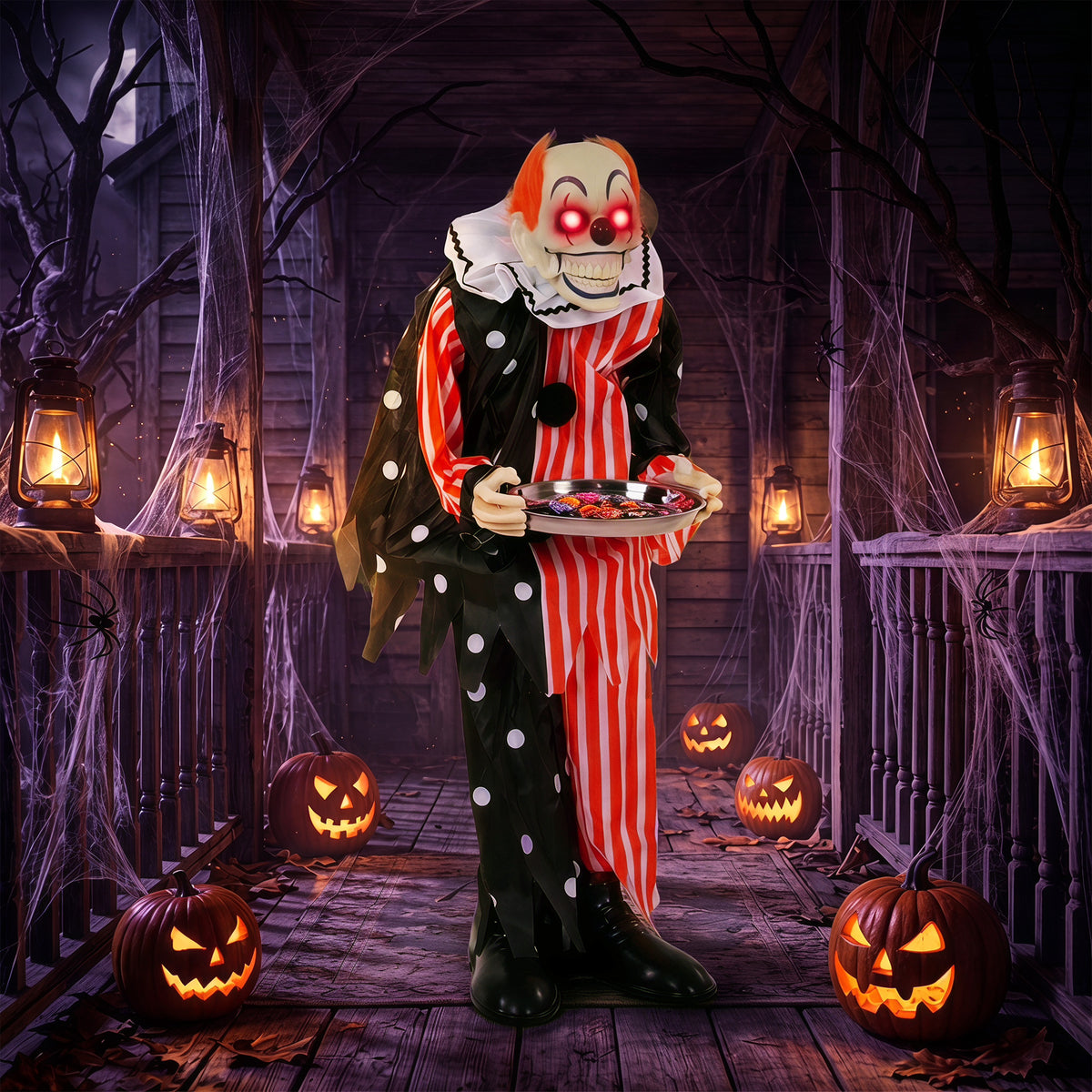 Animated Clown Halloween Decoration, Scary Halloween Animatronics Deco