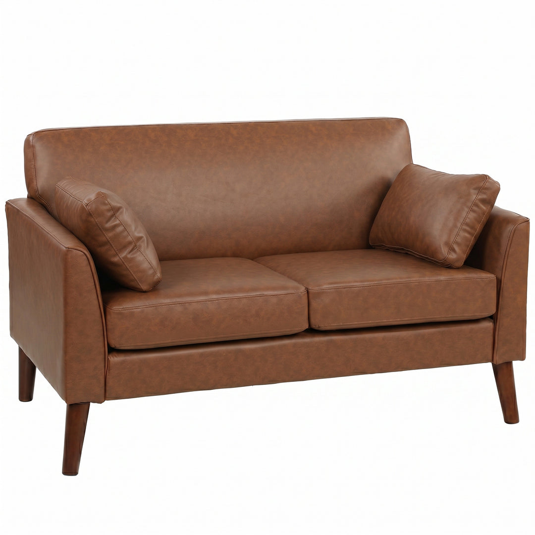 2 Seater Sofa, 132 cm Modern Small Sofa with Solid Wood Legs and 2 Pil