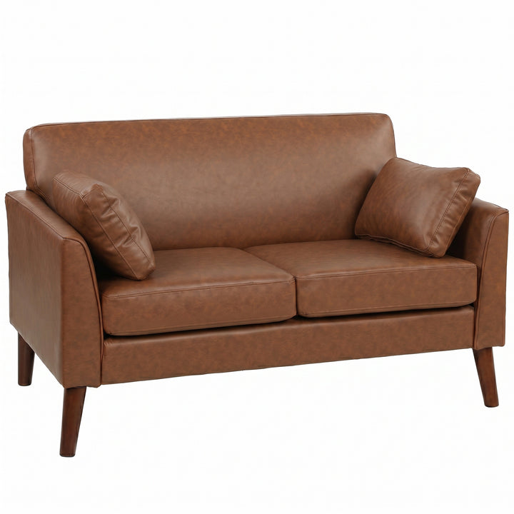 2 Seater Sofa, 132 cm Modern Small Sofa with Solid Wood Legs and 2 Pil