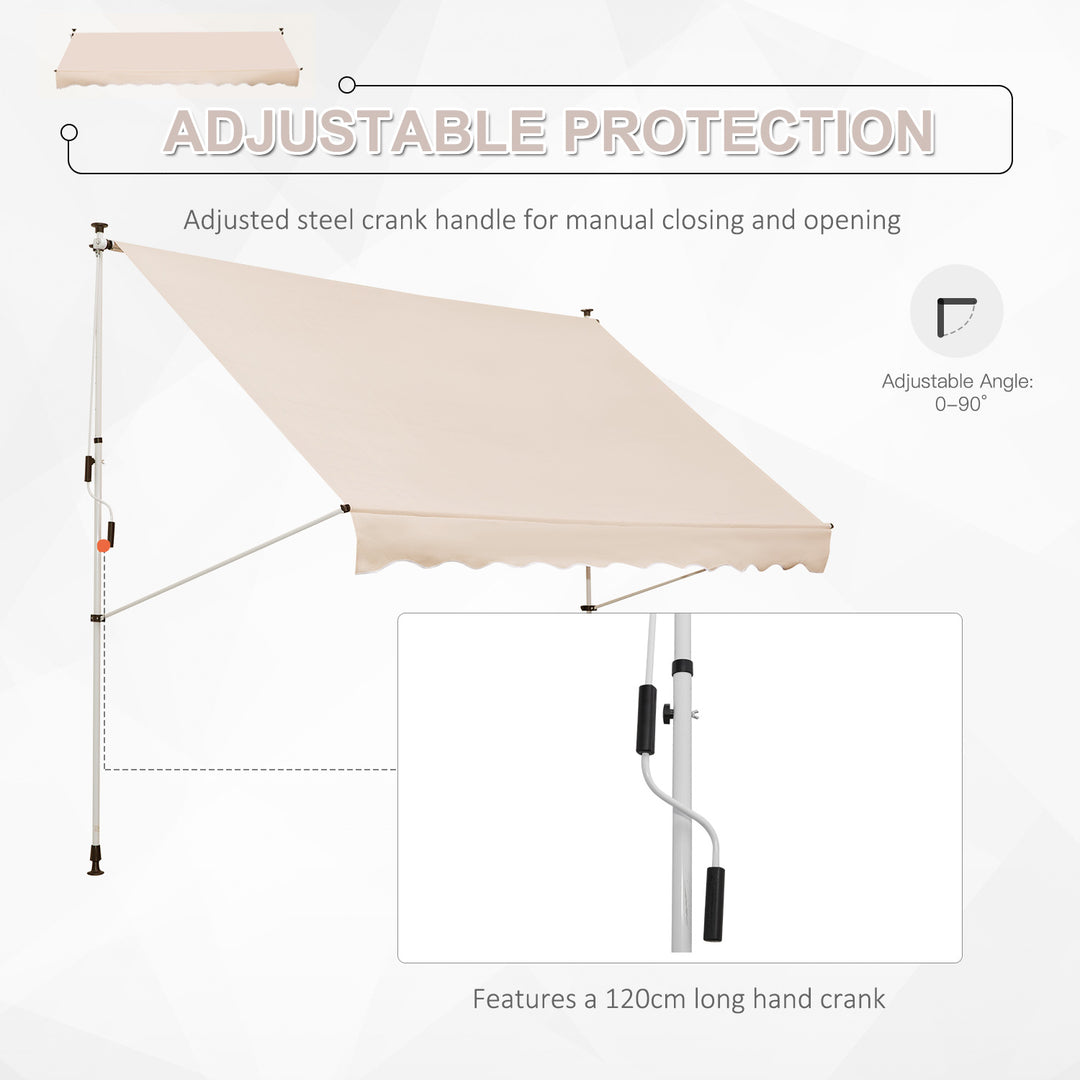 Outsunny 3x1.5m Garden Patio Manual Awning Canopy Sun Shade Shelter Retractable Adjustable Aluminium Frame Beige