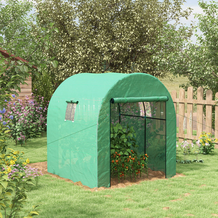 Outsunny Polytunnel Greenhouse Walk-in Grow House with UV-resistant PE Cover, Doors and Mesh Windows, 1.8 x 1.8 x 2m, Green | Aosom UK