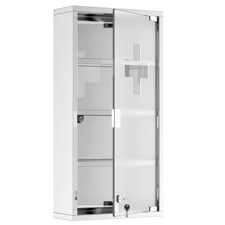 HOMCOM Wall-Mounted Medicine Cabinet: 4 Tier Lockable Glass Door, Stainless Steel Shelving Unit, 60Hx30Wx12D(cm) | Aosom UK