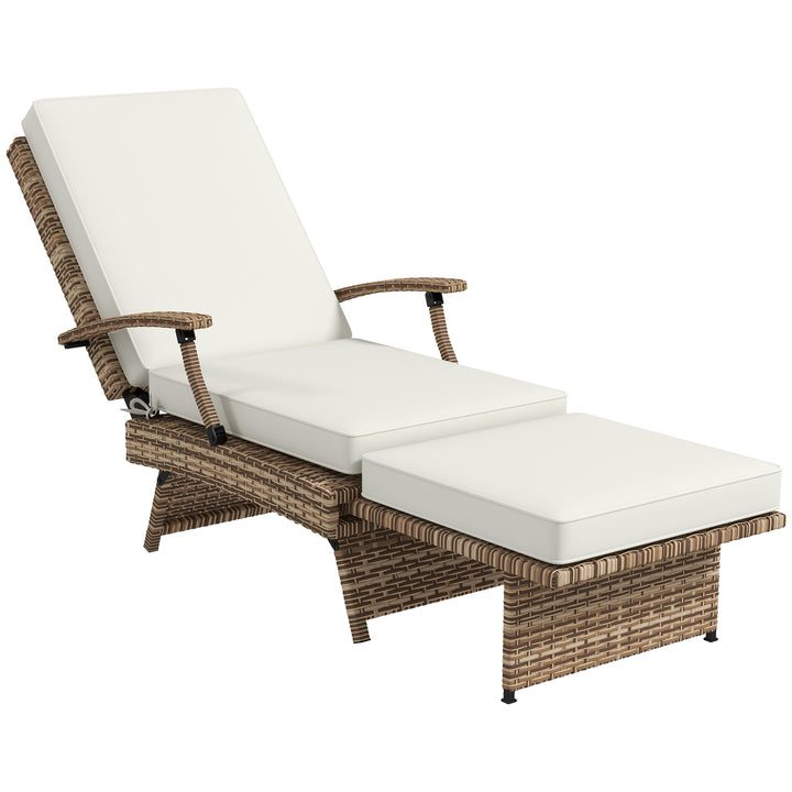 80° Reclining Rattan Lounger - White/Brown