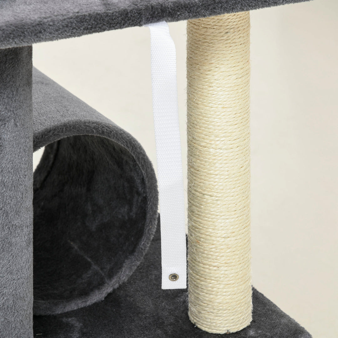121cm Cat Tree Tower for Indoor Cats Kitten Activity Centre Scratching Post with Bed Tunnel Perch Interactive Ball Toy Grey