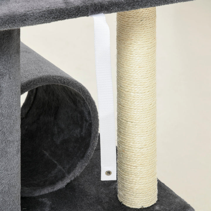 121cm Cat Tree Tower for Indoor Cats Kitten Activity Centre Scratching Post with Bed Tunnel Perch Interactive Ball Toy Grey