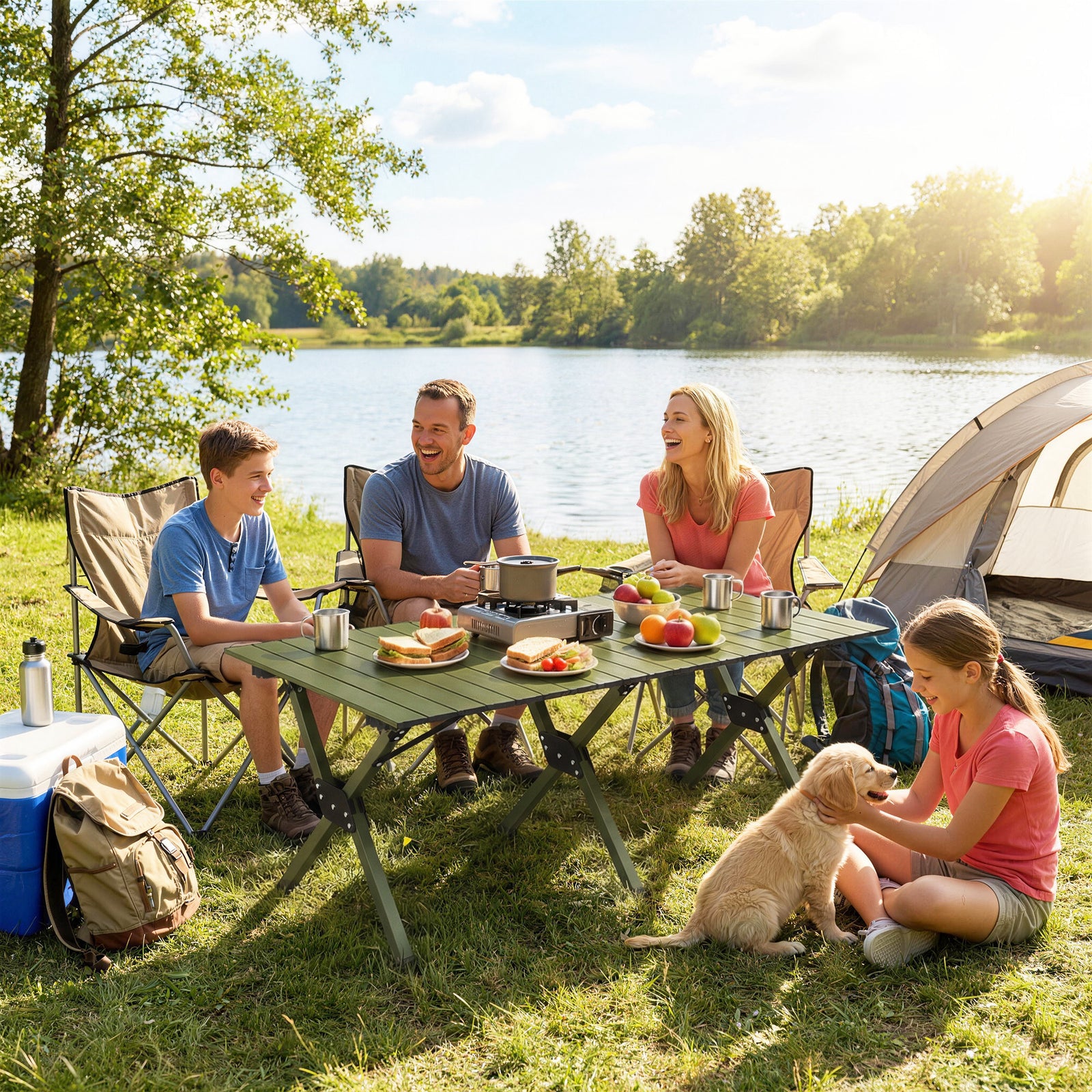 4ft Folding Camping Table, Waterproof Picnic Table with Roll Up Top, C