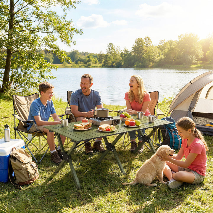 4ft Folding Camping Table, Waterproof Picnic Table with Roll Up Top, C