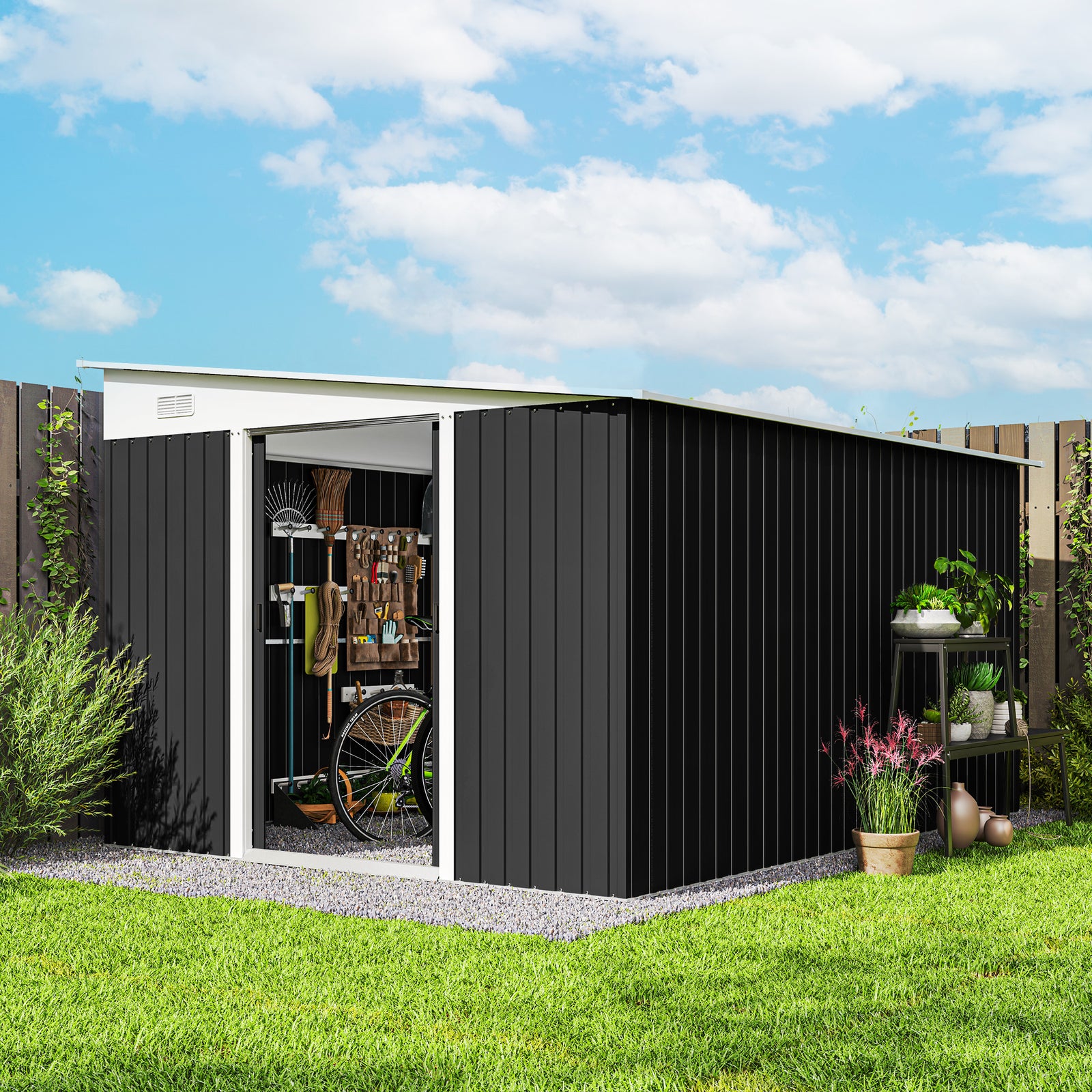 3.3 x 2.68m Corrugated Metal Shed - Black