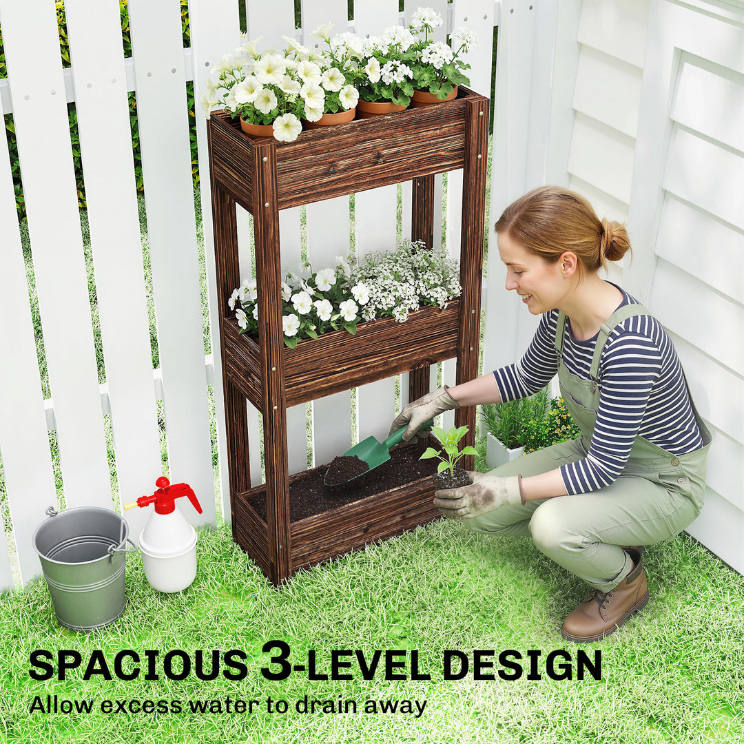 3-Tier Wooden Raised Planter, Raised Garden Bed on Legs with Drainage 