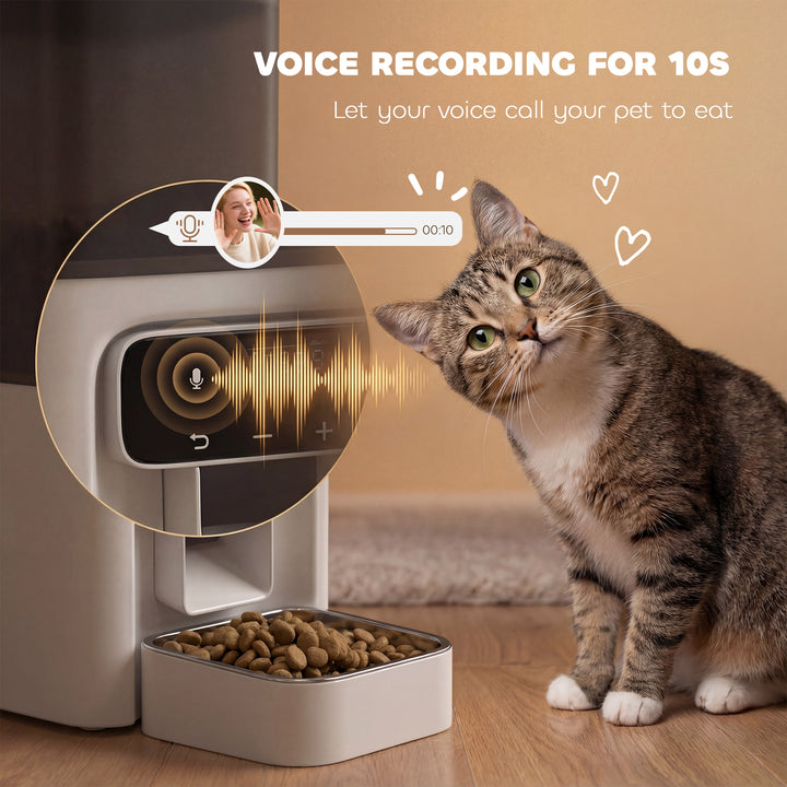 Programmable Automatic Cat Feeder with Timer Up to 6 Meals Per Day, 10s Voice Recorder, Portion Control