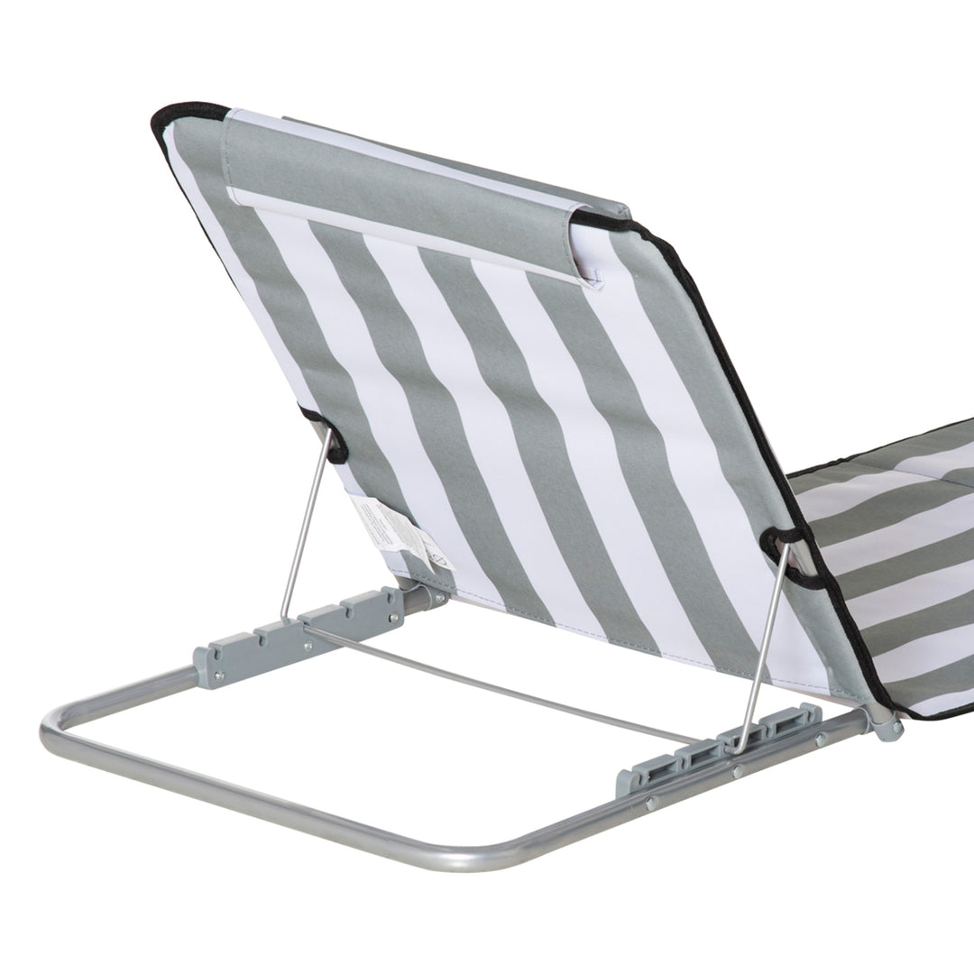 Outsunny Set of 2 Lightweight Foldable Garden Beach Chairs, Adjustable Back, Metal Frame, PE Fabric, Head Pillow, Light Grey