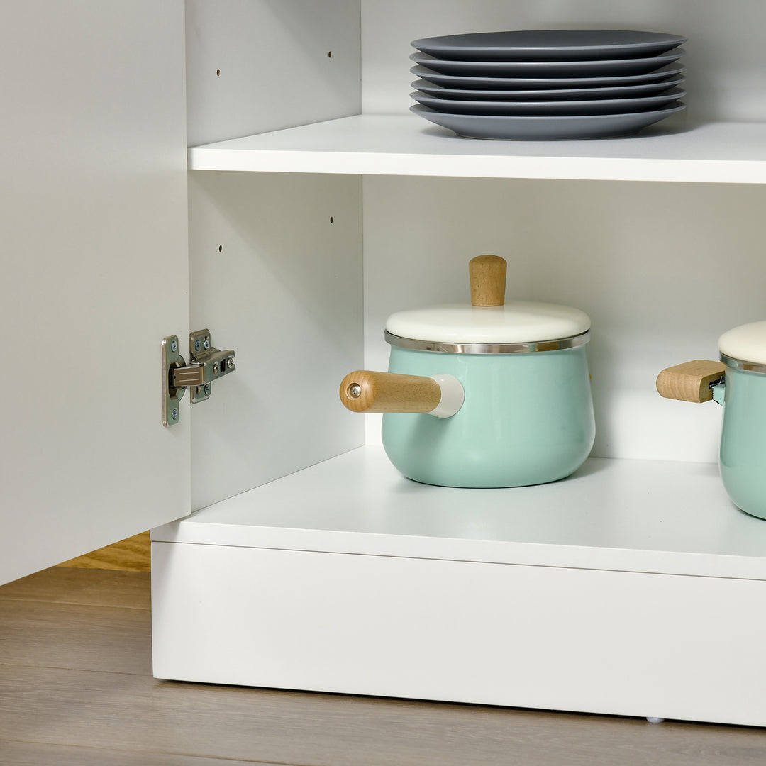 MCL Kitchen Cupboard with 6-tier Shelving, Freestanding Storage Cabinet, Pantry Cupboard with 3 Open Compartments and Double-door Cabinet with Adjustable Shelves, White