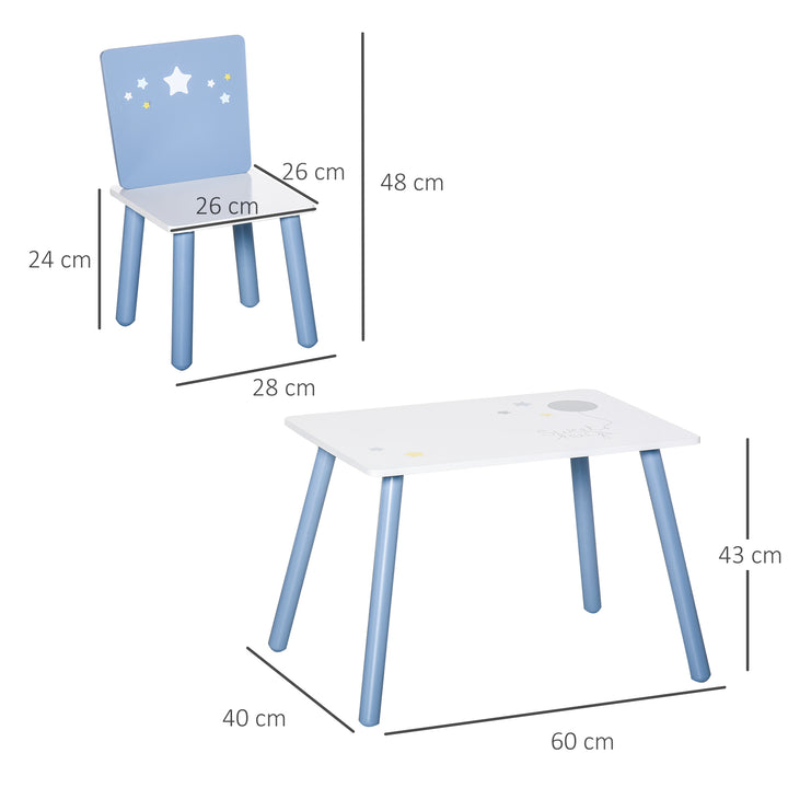 HOMCOM Kids' 3-Piece Furniture Set, Wooden Table and 2 Chairs with Star Design, Easy to Assemble, Blue/White