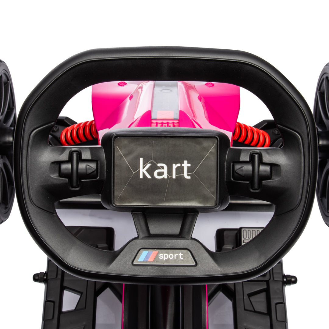 12V Electric Go-Kart for Kids, Ride-On Racing Go-Kart, with Forward and Reversing Functions, for Ages 3-8 Years - Pink