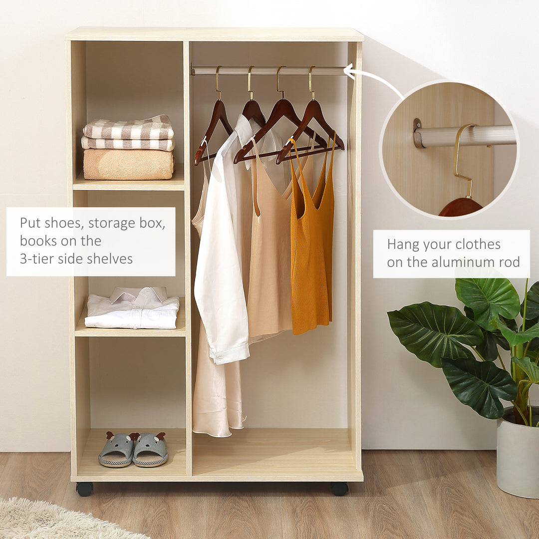 Open Wardrobe on Wheels, Bedroom Wardrobe with Clothes Hanging Rail, 3