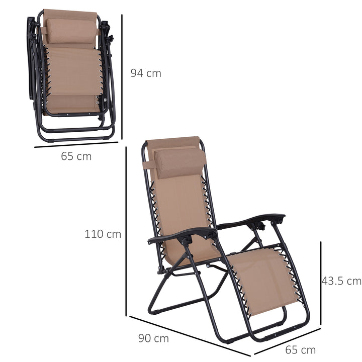 Zero Gravity Chair Metal Frame Texteline Armchair Outdoor Folding and Reclining Sun Lounger with Head Pillow for Patio Decking Gardens Camping, Beige