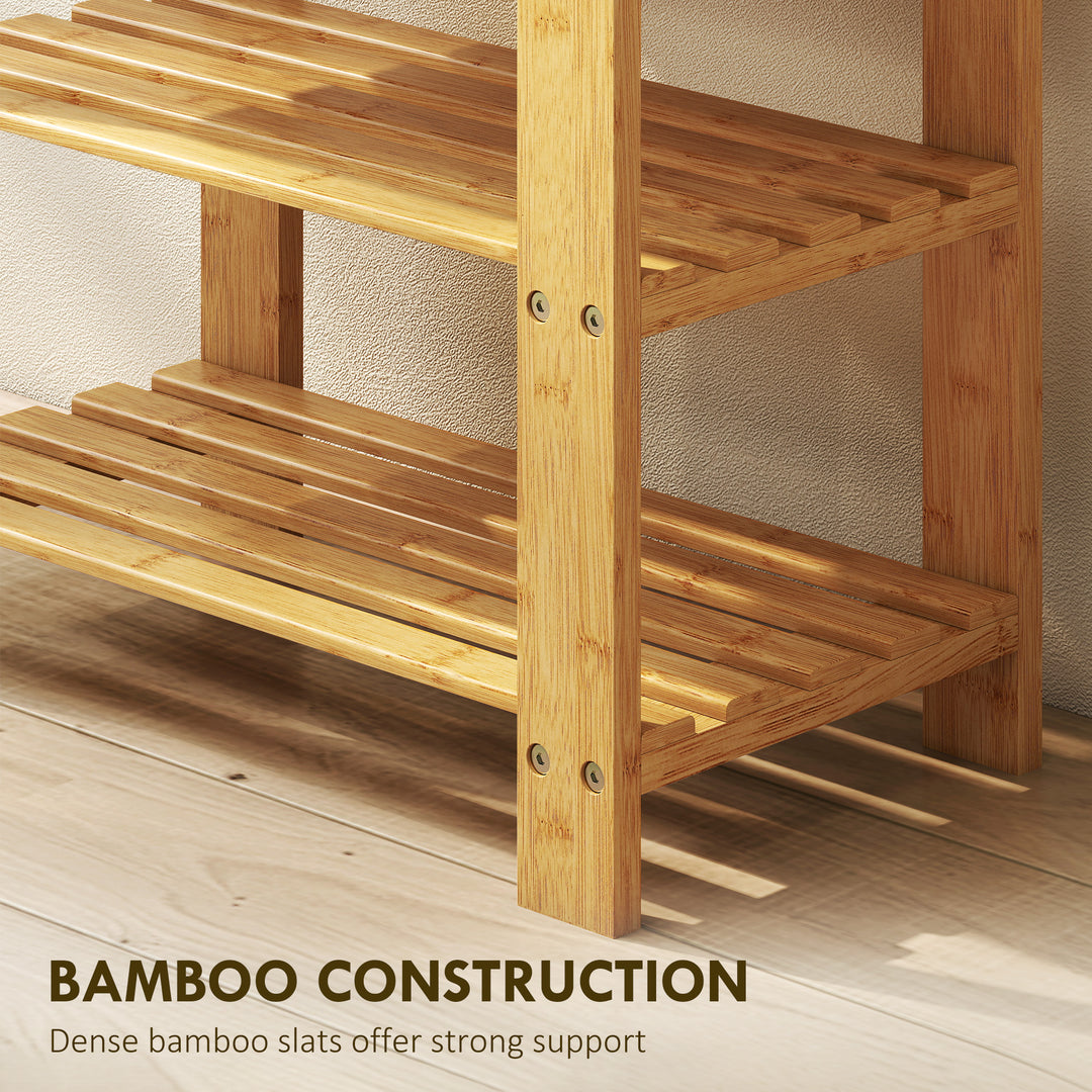 Two Shelf Bamboo Shoe Storage Bench - Natural Finish
