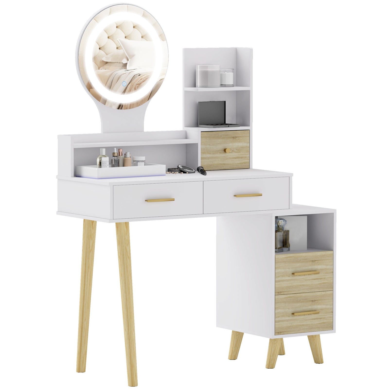 Elegant Dressing Table, with Storage - White