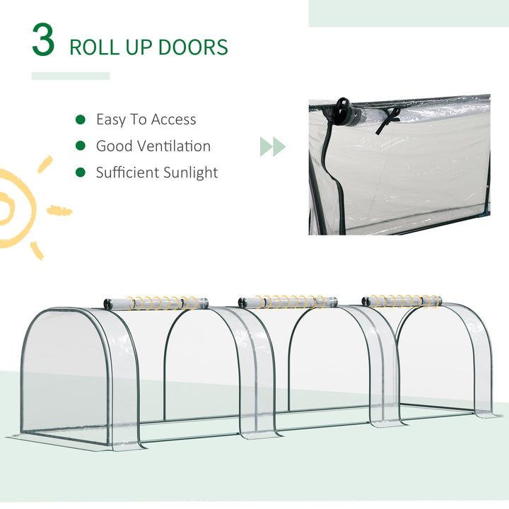 Outsunny Portable Small Greenhouse, Steel Frame w/ Zipper Doors, PVC Tunnel Greenhouse Plant Grow House, 350L x 100W x 80H cm | Aosom UK