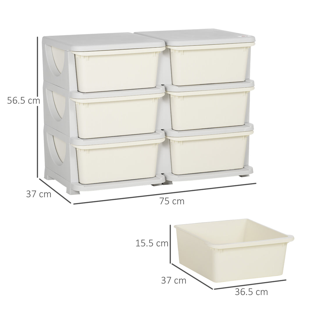 Kids Storage Unit, with Six Drawers - Cream