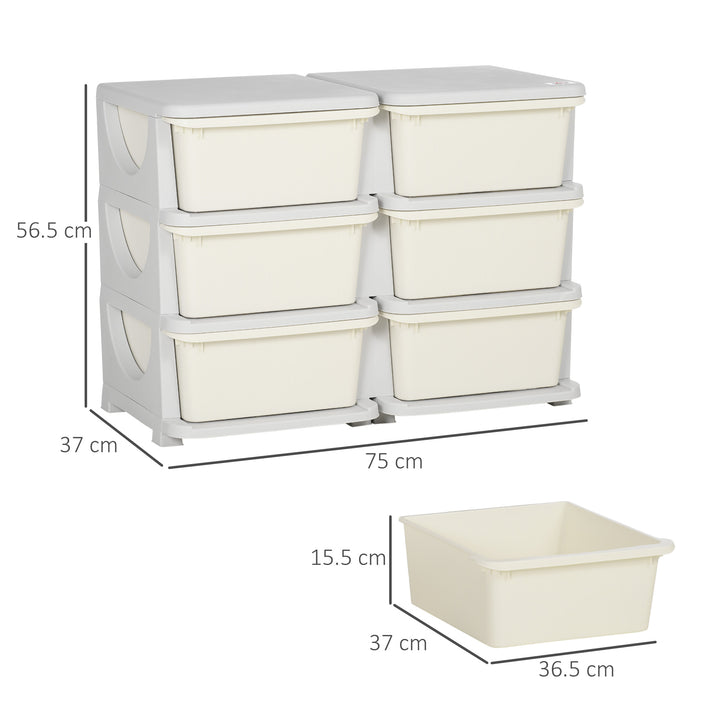 Kids Storage Unit, with Six Drawers - Cream