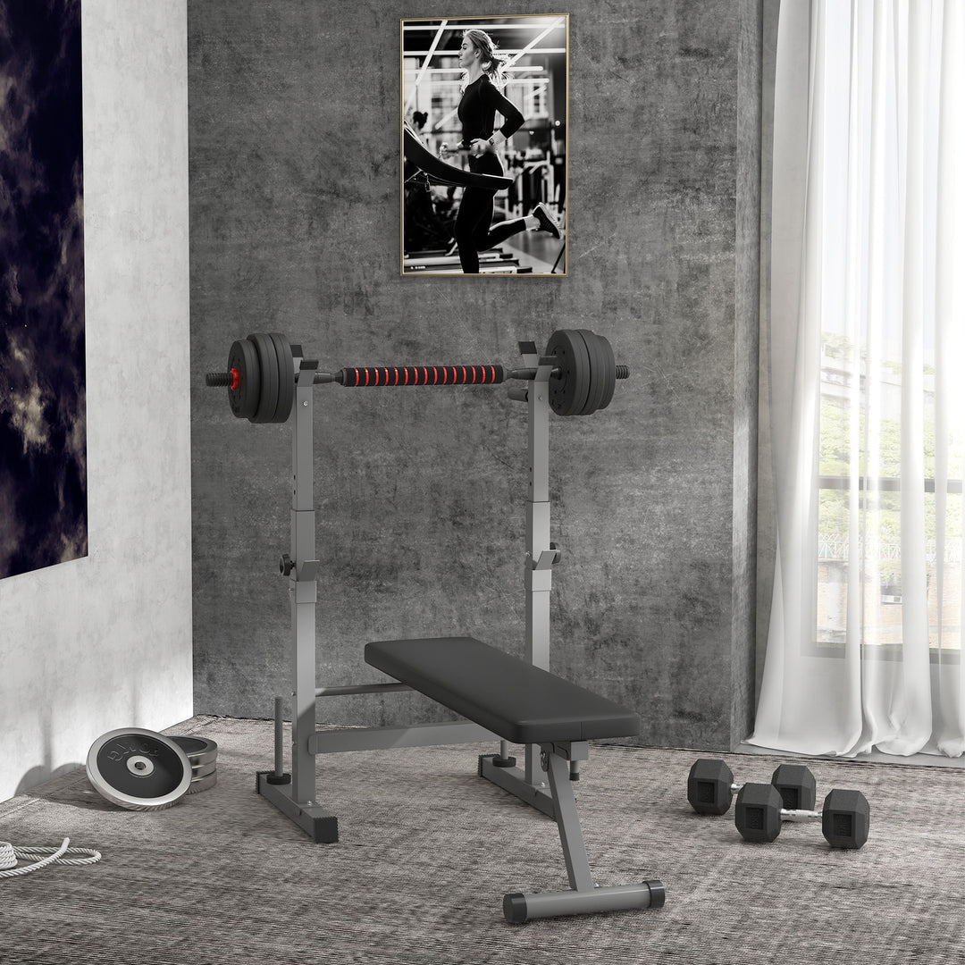 Adjustable Weight Bench, Foldable Bench, with Barbell Rack, Grey