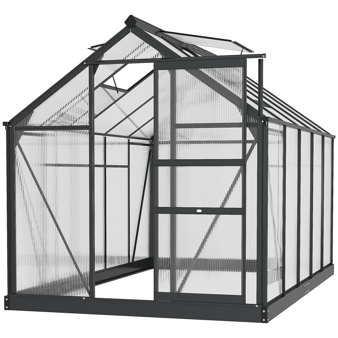 MCL 6 x 10ft Polycarbonate Greenhouse, Large Walk-In Green House with Slide Door and Window, Garden Plants Grow House with Aluminium Frame and Foundation, Grey