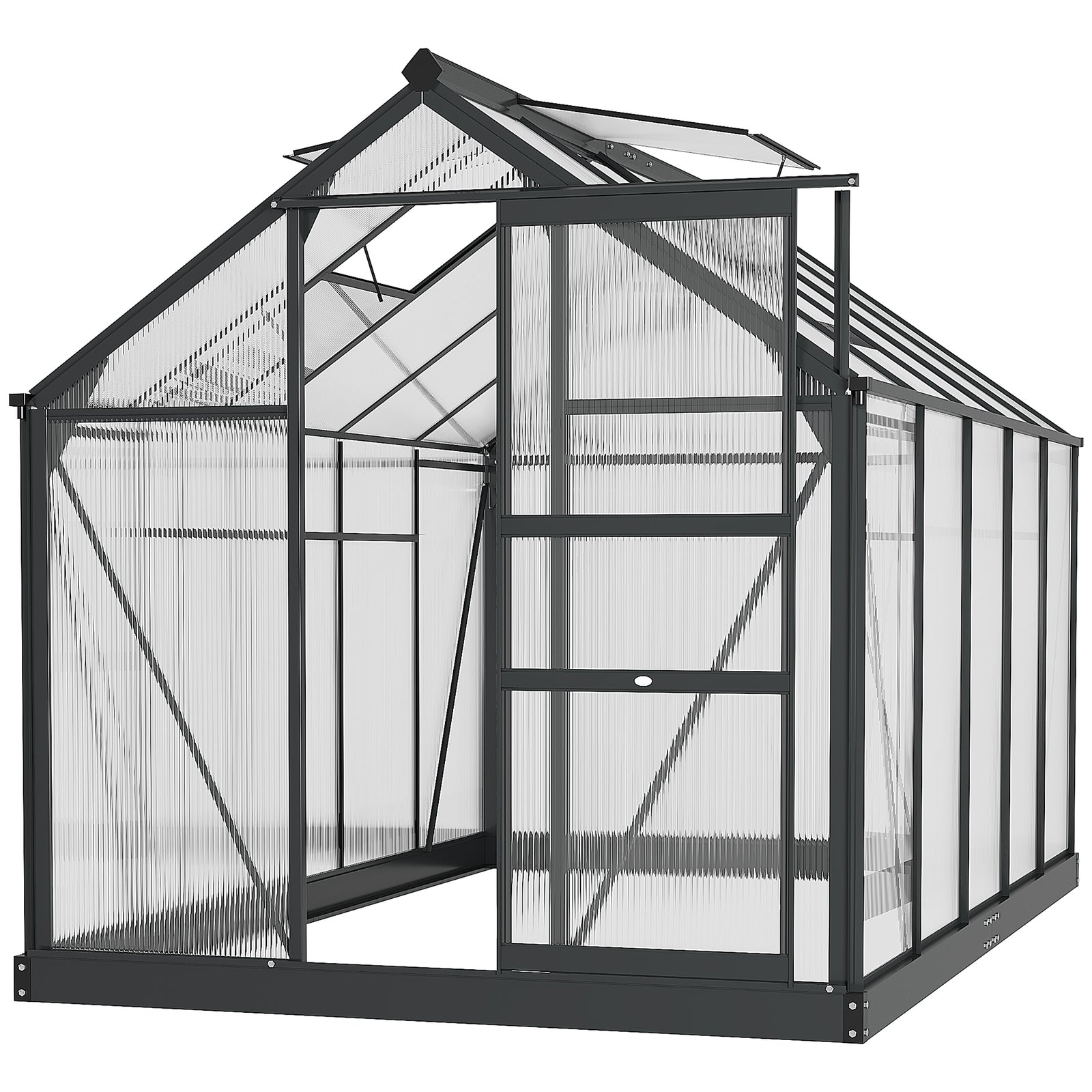 6 x 10ft Polycarbonate Greenhouse, Large Walk-In Green House with Slide Door and Window, Garden Plants Grow House with Aluminium Frame and Foundation, Grey