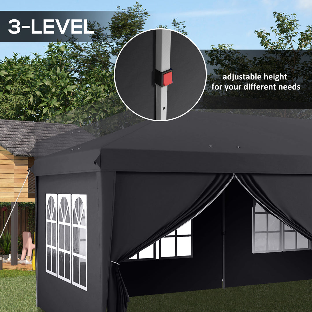 Outsunny 3 x 6 m Pop Up Gazebo with Sides and Windows, Height Adjustable Party Tent with Storage Bag for Garden, Camping, Event, Grey