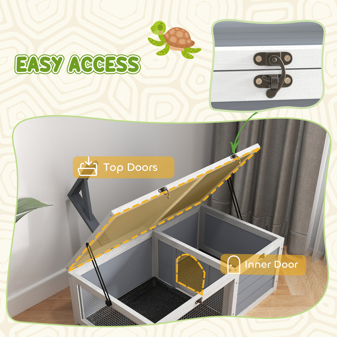 Wooden Tortoise Enclosure, Tortoise House w/ Lamp Holder, for Outdoor, Indoor, Light Grey