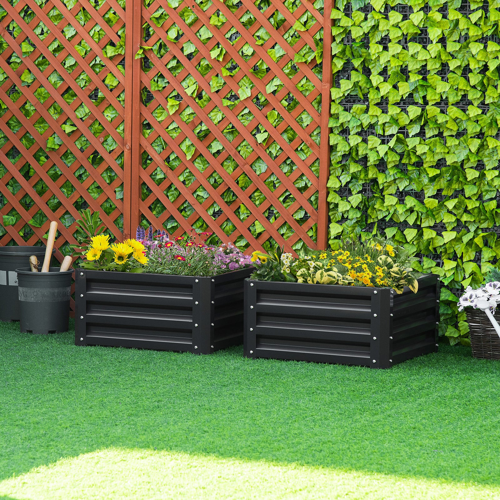 Set of Two 60 x 60cm Steel Planter Boxes - Grey