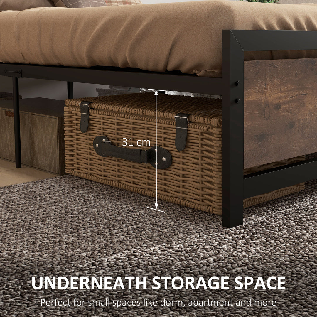 MCL Single Size Metal Bed Frame with Headboard & Footboard, Strong Slat Support Solid Bedstead Base w/ Underbed Storage Space, Bedroom Furniture For Adults