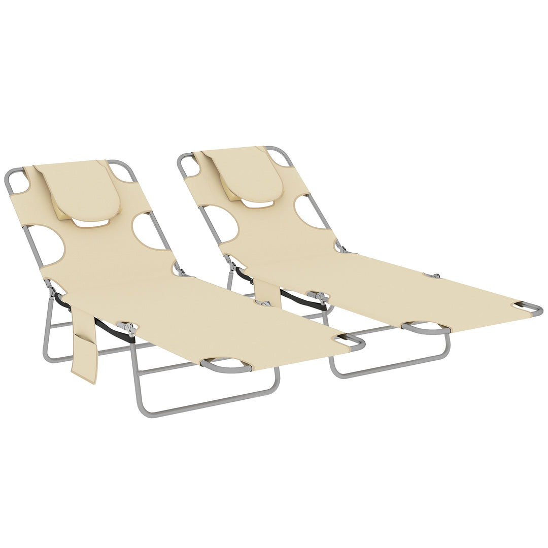 5-Position Adjustable Sun Loungers Set of 2 with Reading Hole and Side