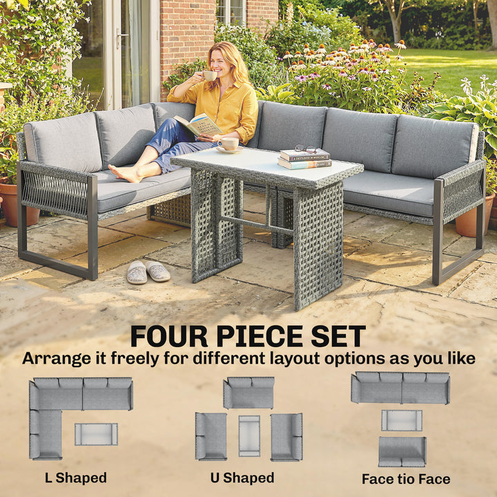 6 Seater Rattan Garden Furniture Set with 3 Loveseats, Table, Patio Ra