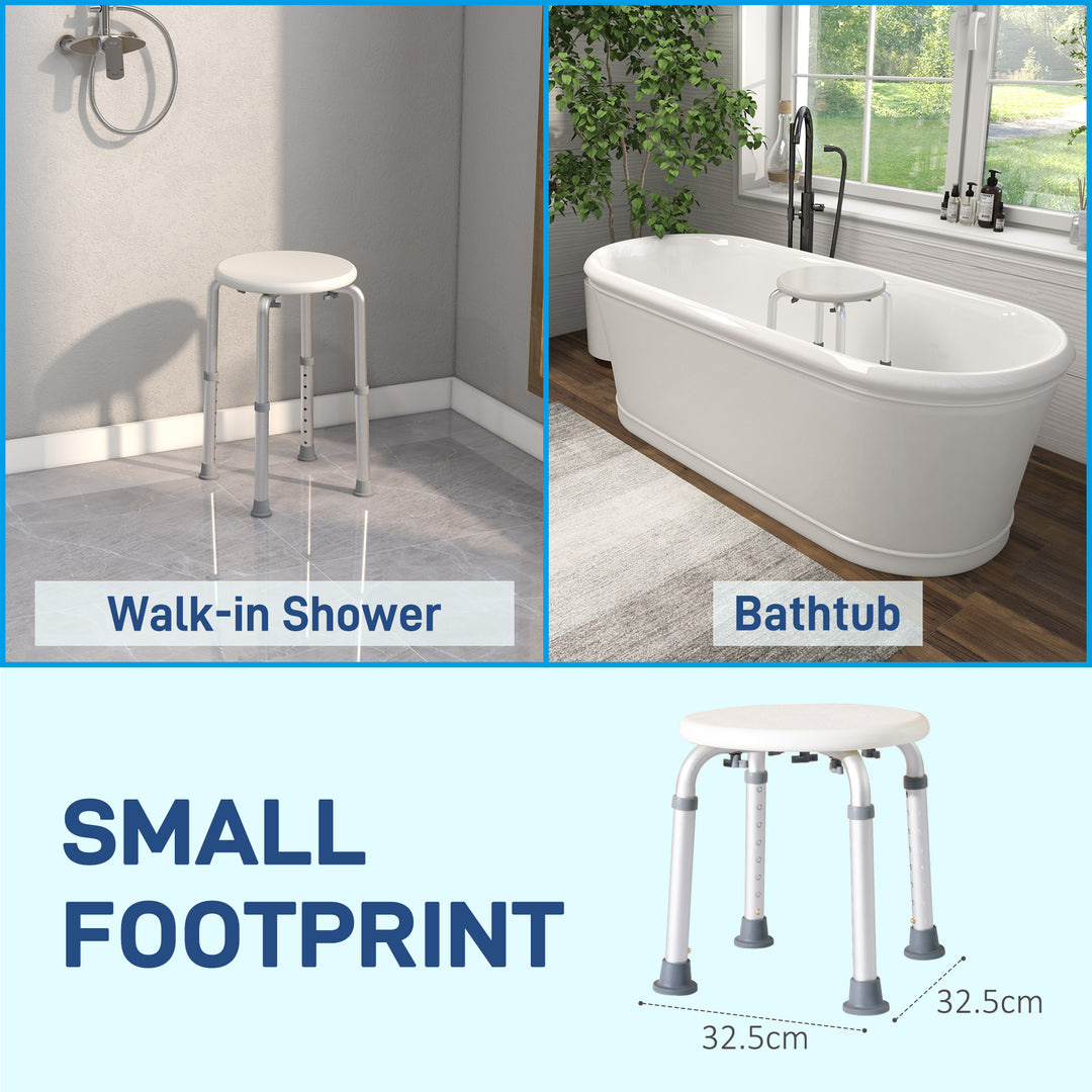 Shower Chair, Height Adjustable Aluminium Shower Stool with Non-Slip Feet for Disabled, Elderly, White