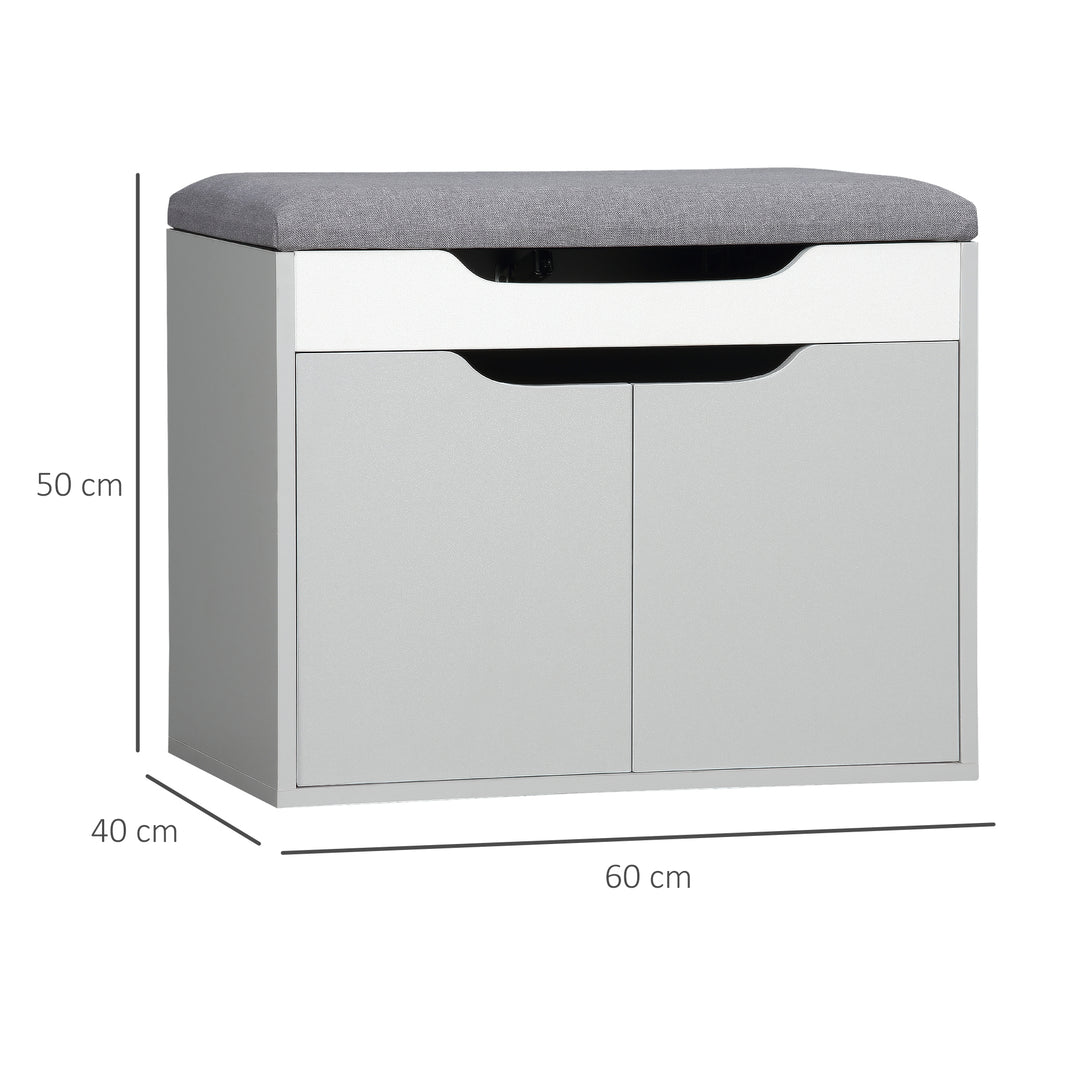 Shoe Bench with Cushion, Modern Storage Bench with Padded Seat, 2-tier Cabinet, Hidden Storage, Adjustable Shelf for Living Room and Entryway, Light Grey