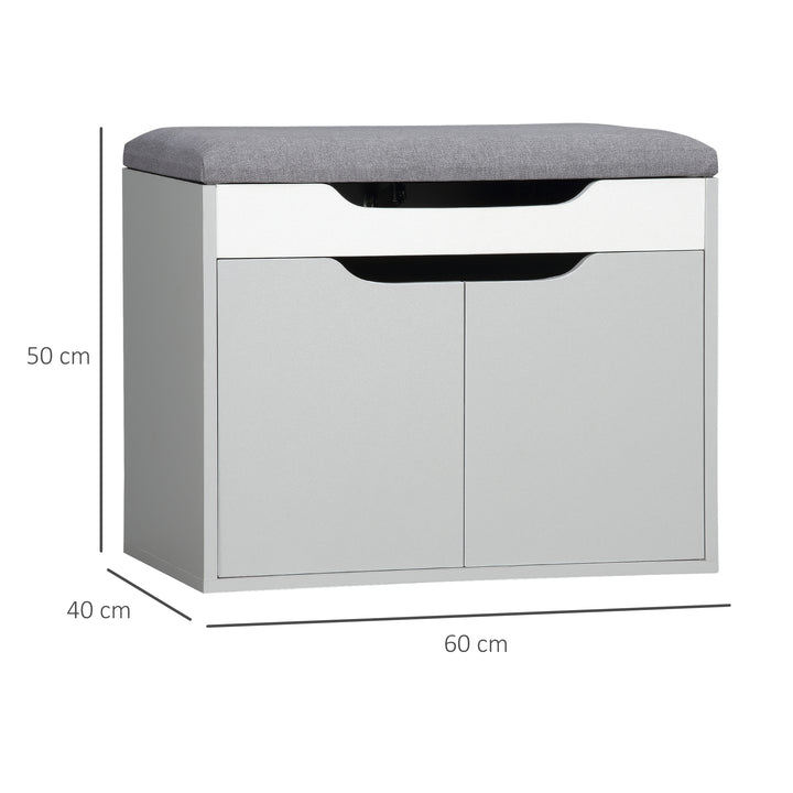 Shoe Bench with Cushion, Modern Storage Bench with Padded Seat, 2-tier Cabinet, Hidden Storage, Adjustable Shelf for Living Room and Entryway, Light Grey