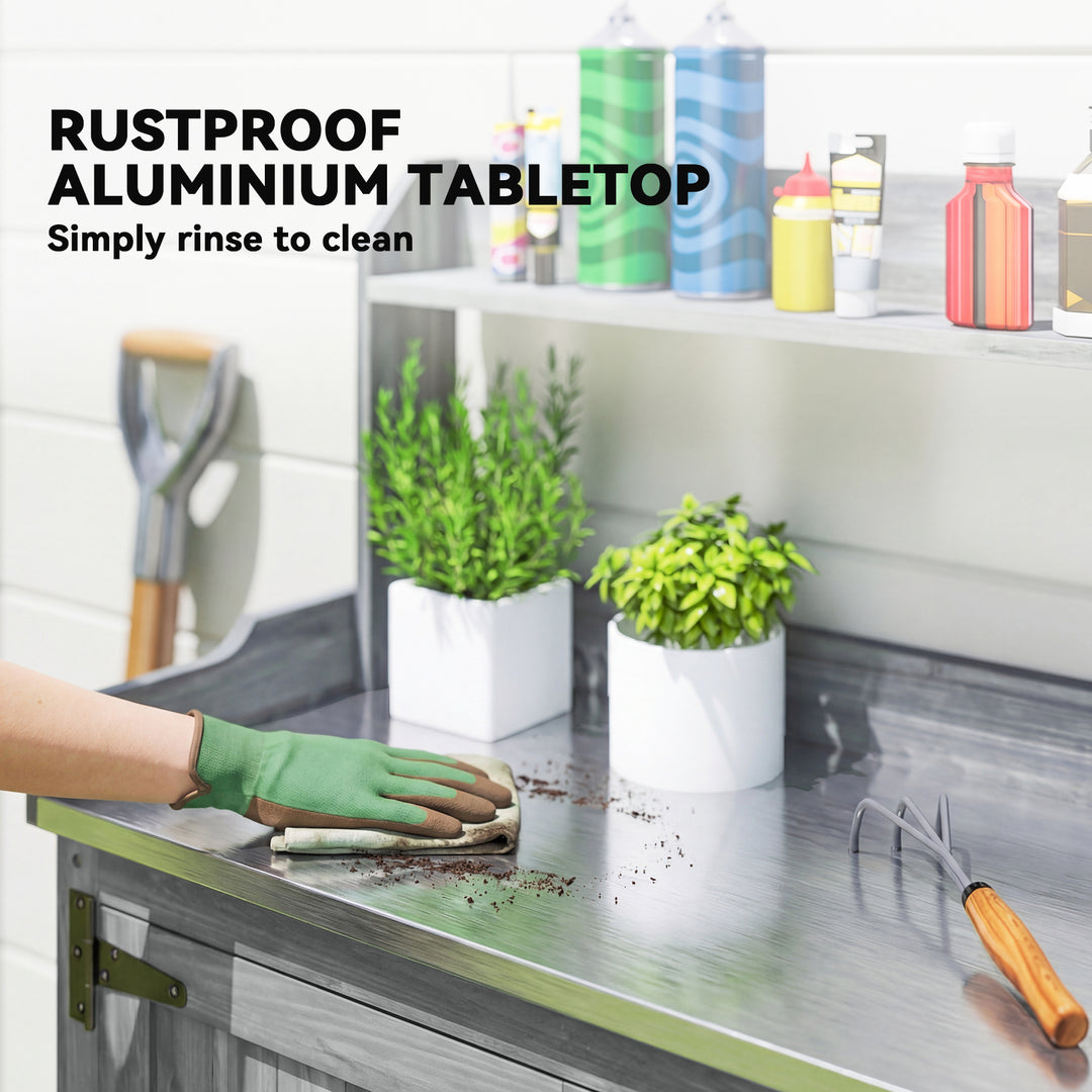 Wooden Potting Bench Table with Aluminium Worktop, Outdoor Garden Work