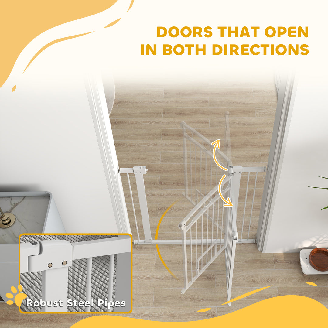 96cm Tall Dog Gate with Cat Door, 7cm and 14cm Extensions, for Stairs, Doorways, 76-104cm Width