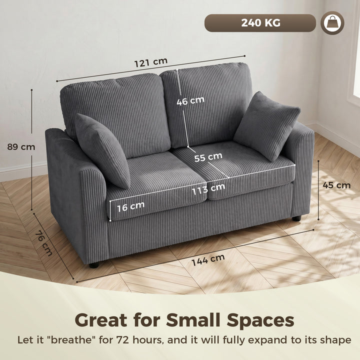 2 Seater Sofa, Corduroy Small Couch with Spring Cushion, Wide and Deep
