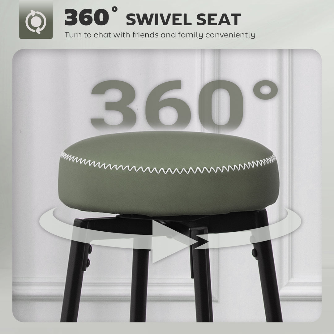 Set of Two Faux Leather Bar Stools - Green/Black