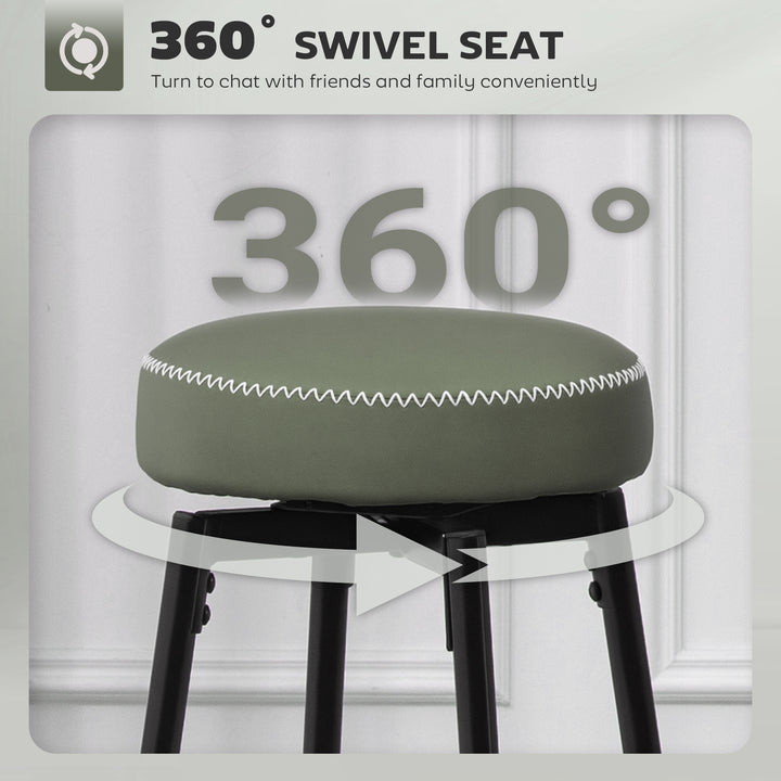 Set of Two Faux Leather Bar Stools - Green/Black