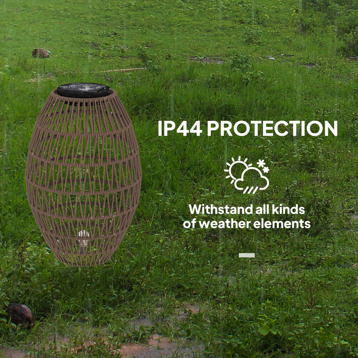 Rattan Solar Lamp, Garden Solar Lantern with Auto On/Off Light, IP44 Waterproof, Decorative Outdoor Rattan Lamp for Porch, Pathway, Dark Brown