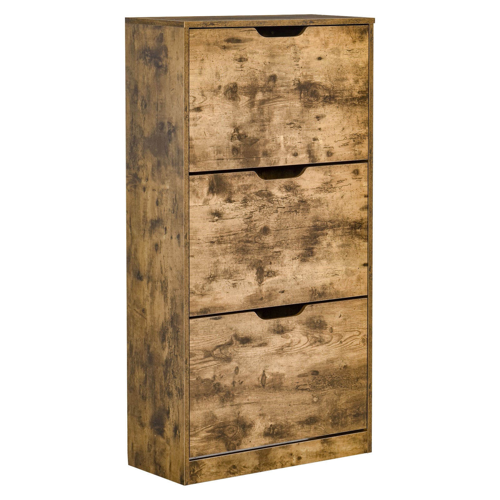 Industrial Shoe Cabinet with 3 Flip Drawers, Narrow Shoe Storage Cabinet for 18 Pairs, Freestanding Slim Shoe Storage Organiser for Entryway, Hallway, Rustic Brown