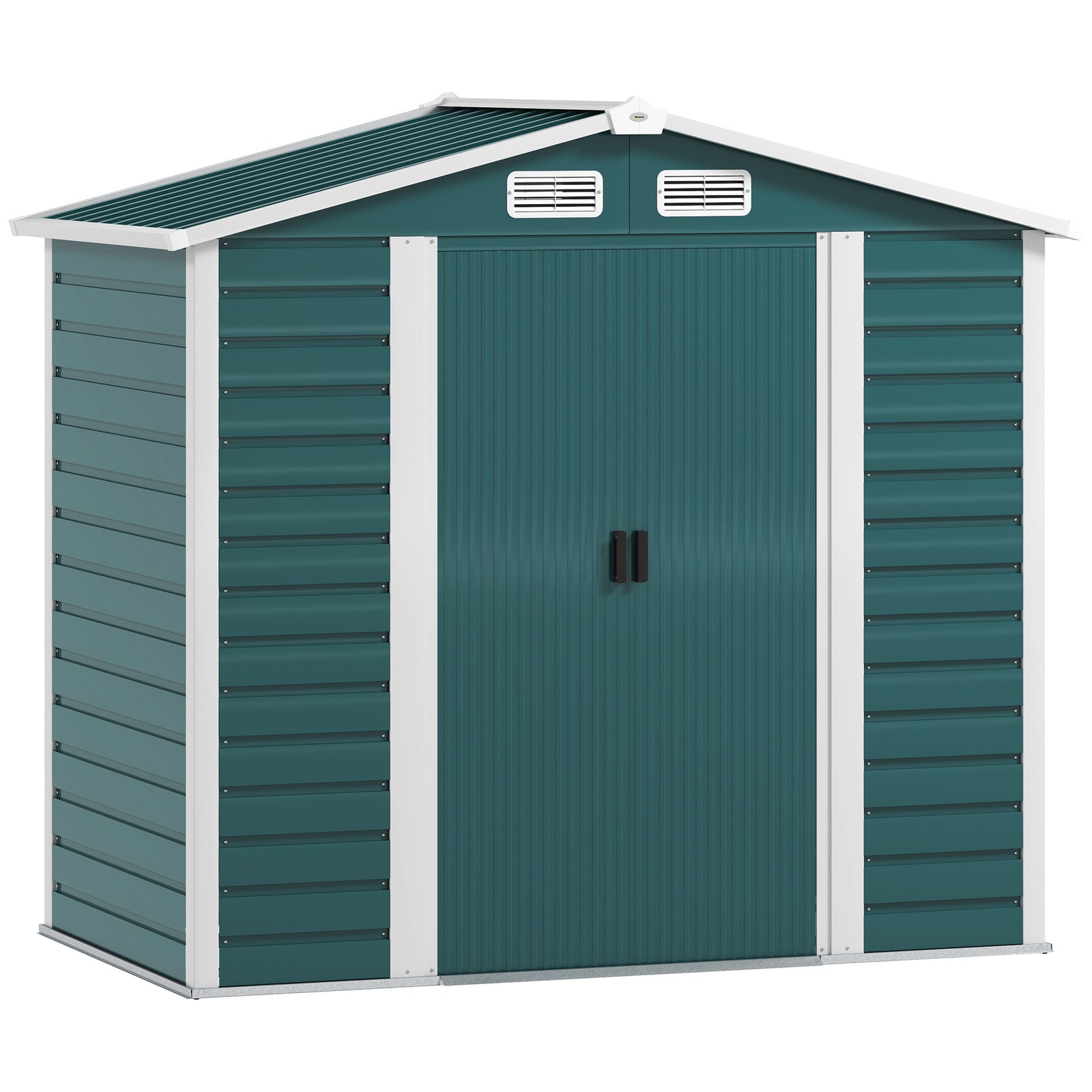 7 x 4ft Garden Shed, Easy to Assemble, Upgraded Galvanised Steel Frame with Foundation Kit, Double Doors with Lock, Outdoor Metal Shed with Vents and Gloves, Garden Storage Shed, Green