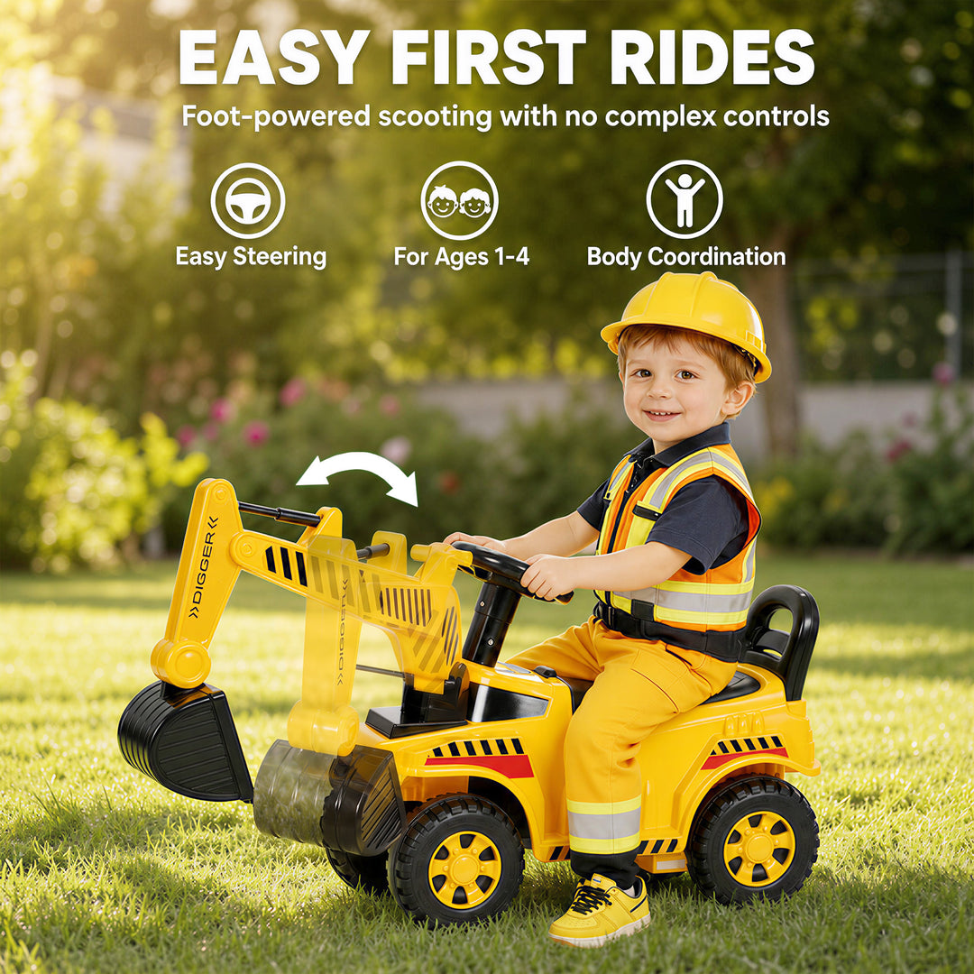 Kids Ride on Digger, Toddler Construction Toy Car with Security - view 5