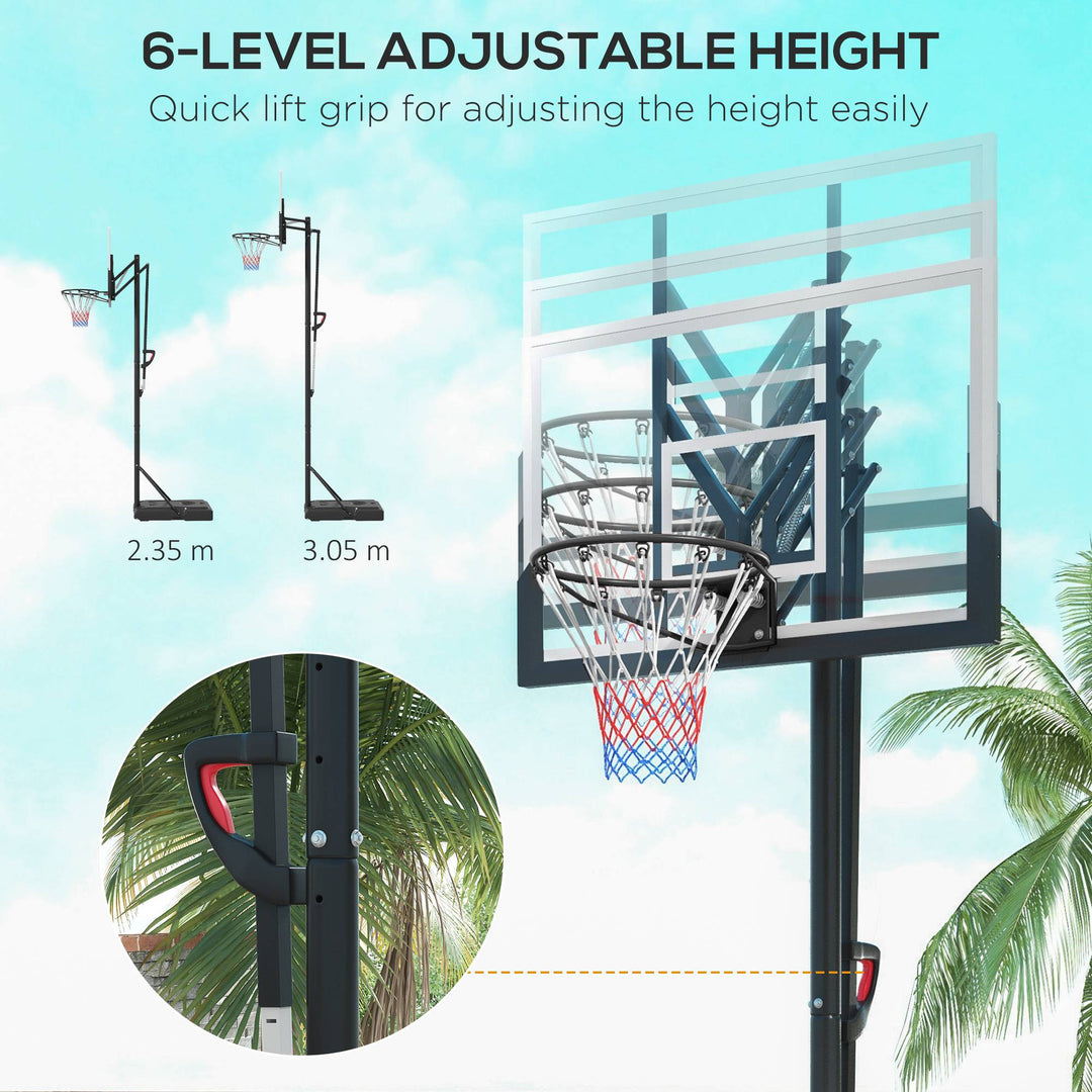 SPORTNOW 6 Level Height Adjustable Freestanding Basketball Hoop and Stand with Wheels, 2.35M-3.05M | Aosom UK