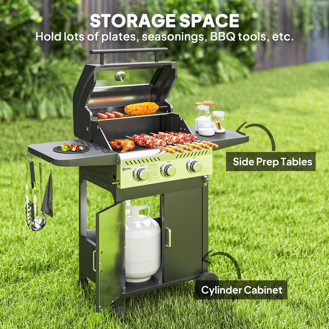 7.5kW Three-Burner Gas BBQ Grill, with See-Through Lid - Black