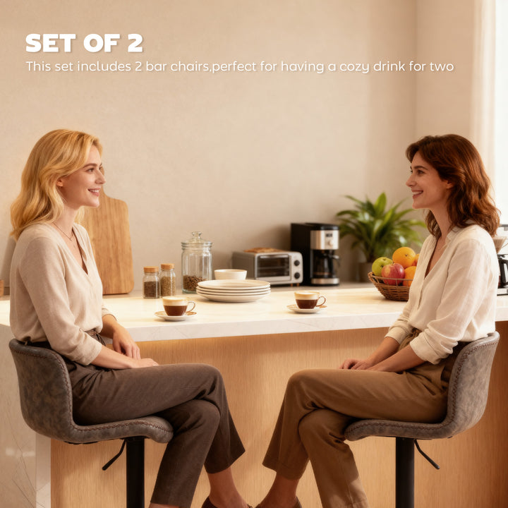 Bar Stools Set of 2, PU Leather Barstools with Backrest and Footrest f